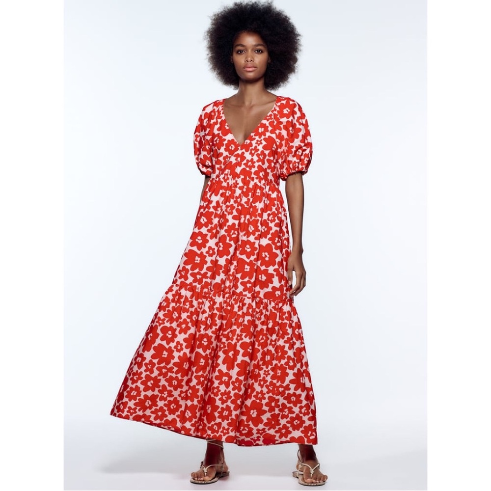 ZARA NEW 🔥Floral Tea Length Dress SMALL